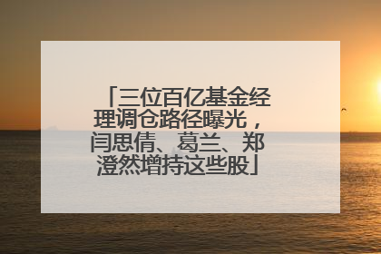 三位百亿基金经理调仓路径曝光，闫思倩、葛兰、郑澄然增持这些股