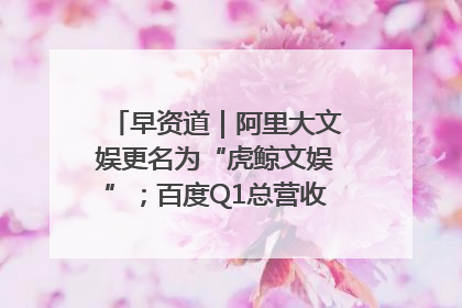 早资道｜阿里大文娱更名为“虎鲸文娱”；百度Q1总营收325亿元超预期