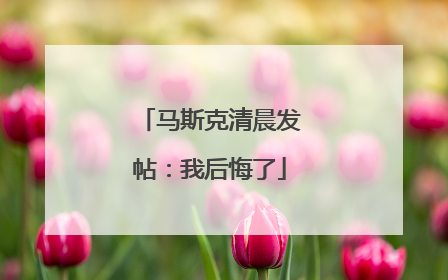 马斯克清晨发帖：我后悔了